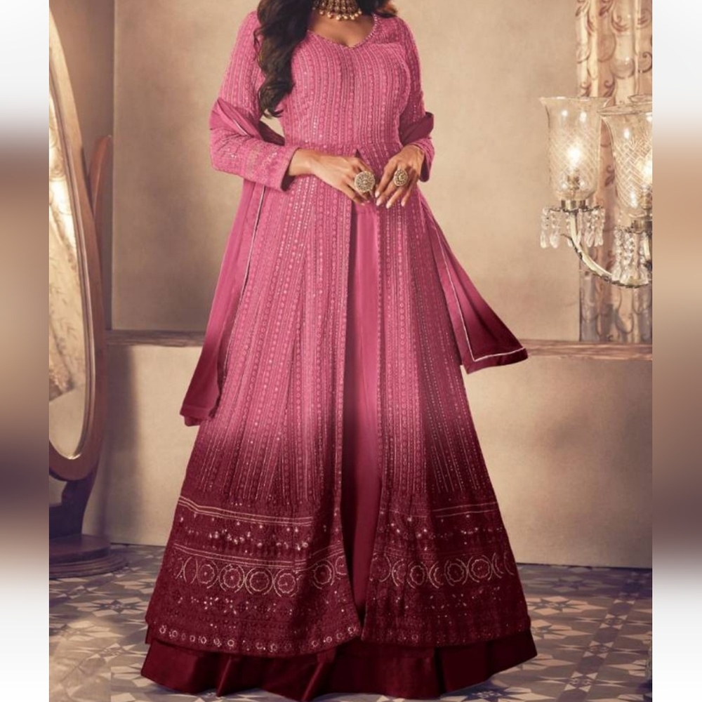Women's Indian Bollywood Indo Western Outfit With Skirt And Long Blouse Lehenga